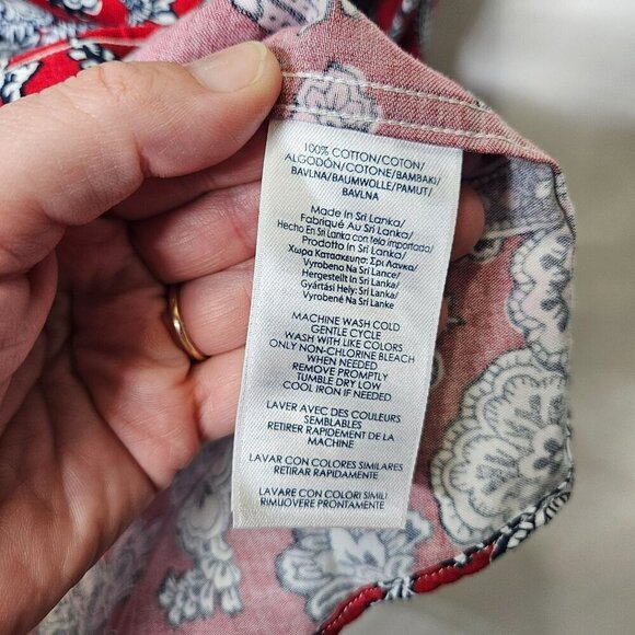 Chaps XL Long Sleeve Button-Down Paisley Shirt No Iron 100% Cotton Red & Blue - Picture 4 of 9